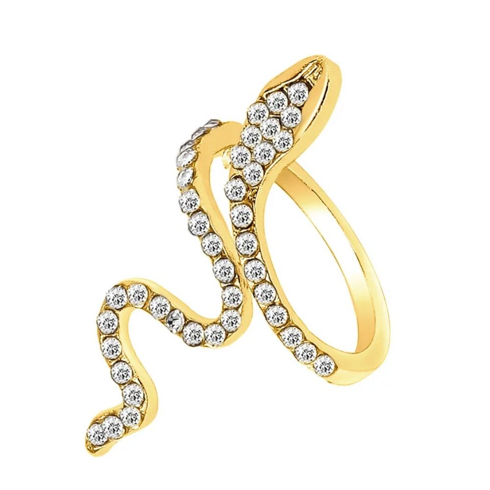 Sparkly Gold Rhinestone CZ Diamond Snake Crawler Ring NEW